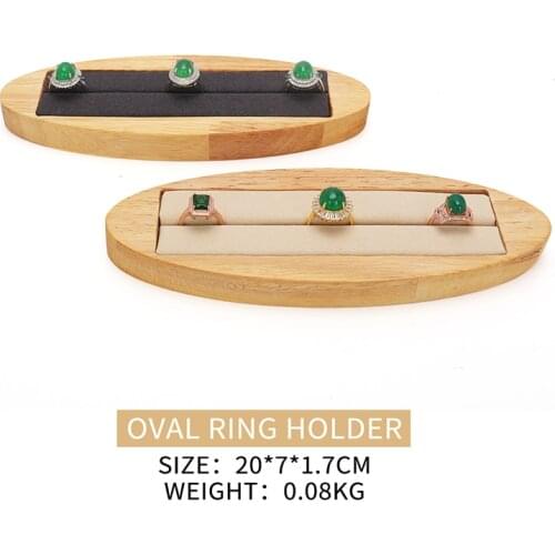 New Solid Wood Oval Female Ring Holder For Earring Pendent Bracelet Showcase Jewellery Organizers Plate Black And Beige Portable