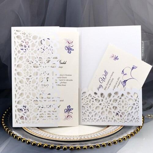 50pcs Laser Cut Wedding Invitation Card Hollow Greeting Card Elegant Customize Birthday Business With RSVP Card Party Supplies