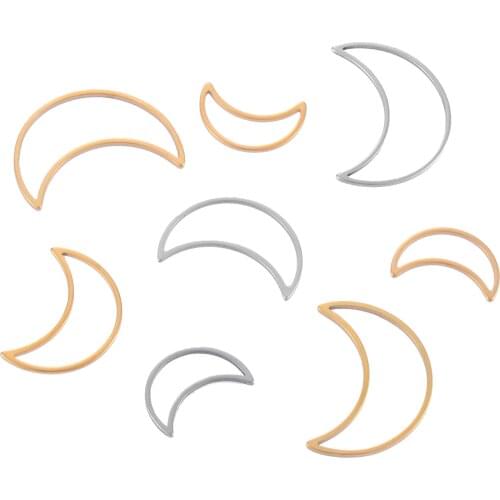 10 PCS Of Stainless Steel Gold-Plated Moon Earrings Connector Rectangular Round Ring Pendant Diy For Jewelry Making Accessories