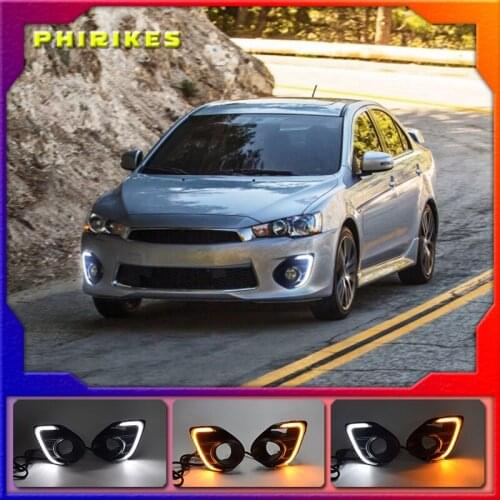 1Pair Fog lamp For Mitsubishi Lancer 2016 2017 2018 2019 12V LED Daytime Running Light DRL Lamp with yellow signal style relay