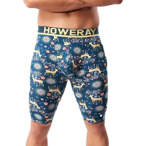 Sexy Mens Stretch Middle Shorts Printing Underwear Bulge Pouch Boxer Shorts Trunks Breathable Cotton Underpants Shorts Hot Sale