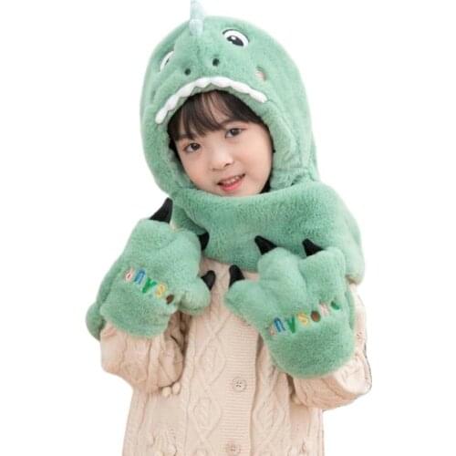 Doitbest Winter Kids Scarf Hat Dinosaur Cap for Boys Girls Toddler Children Cute Head Accessories Fancy Trendy 3-10 Years old