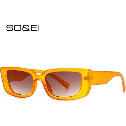 SO&EI Ins Popular Fashion Cat Eye Women Sunglasses Retro Jelly Color Eyewear Brand Designer Men Square Sun Glasses Shades UV400