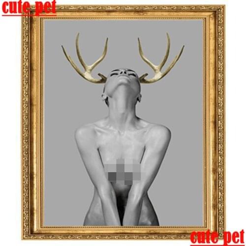 Modern Simple Fashion Sexy Golden Deer Canvas Painting Art Printing Poster Pictures Wall Bedroom Living Room Home Decoration