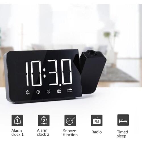 LED Digital 2 Alarm Clock USB Electronic Desktop Table Watch Wake Up FM Radio Time Projector Snooze Function