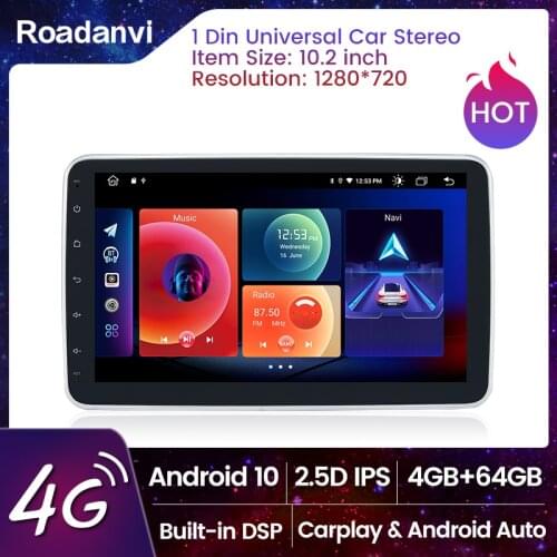 Roadanvi 10.2" IPS Screen 1 Din Android 10.0 Universal Car Multimedia Player for Nissan Toyota Autoradio1280*720 TDA7850