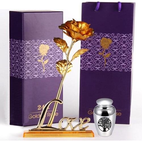 Cremation Urn Rose Flower Love Shape Commemorate Human/Cat/Bird/Dog/Hamster Stainless Steel Urn Container Memorial