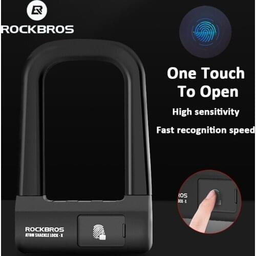 ROCKBROS Bike Lock Anti-theft USB Rechargeable Key Emergency ANSI lSO/IEC19794-2 Fingerprint U Moto Door Lock Bike Accessories