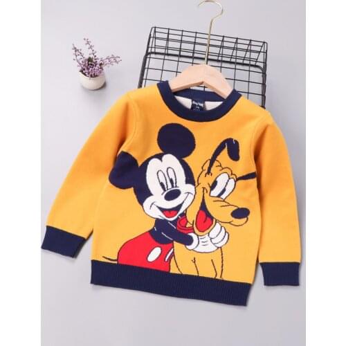 Winter Toddler Girl Clothes Mickey Mouse Dog Embroidery Knitted Pullover Sweater Tops Autumn Warm 2-8 Years Kids Boys Outfits