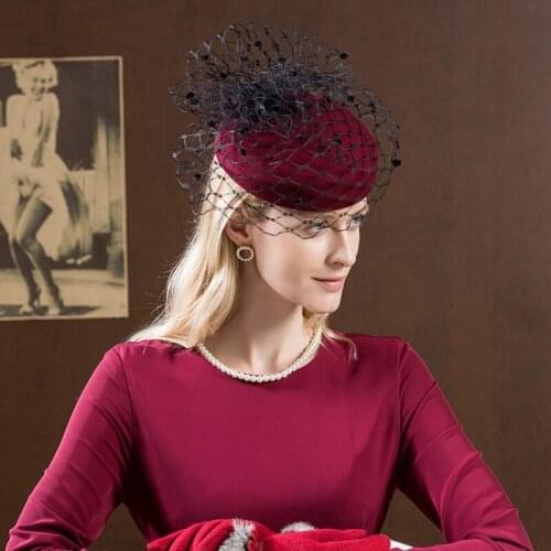 Lady Fedoras Veil Hats Girls Winter Fedoras Hats Flower Party Cap New British Wool Hat Cocktail Dress Cap Adjust Party Cap A39