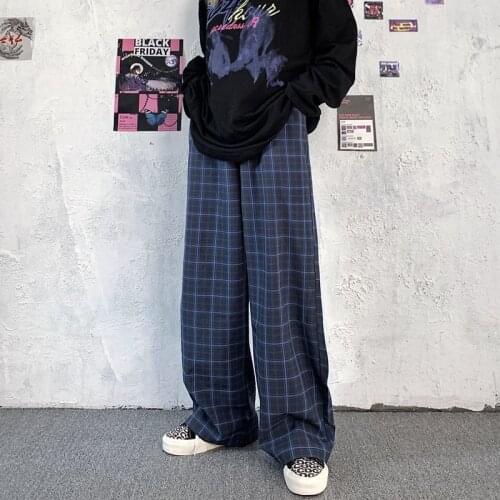 2021 Plaid Pants Women Loose Wide Leg Trousers Ins Harajuku Hip-hop All-match Unisex Streetwear Unisex Streetwear