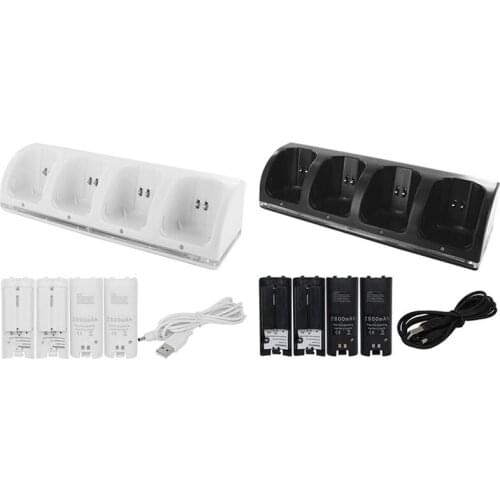 4 Port Smart Charging Dock with Batteries&USB for WII Game Console