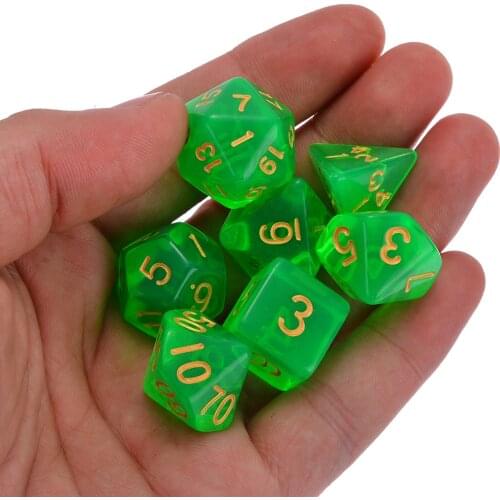 7pcs/set Translucent Multi-side Polyhedral Green Dices Set For RPG Dragons and Dungeons With Dice Bag Interesting Dice Set