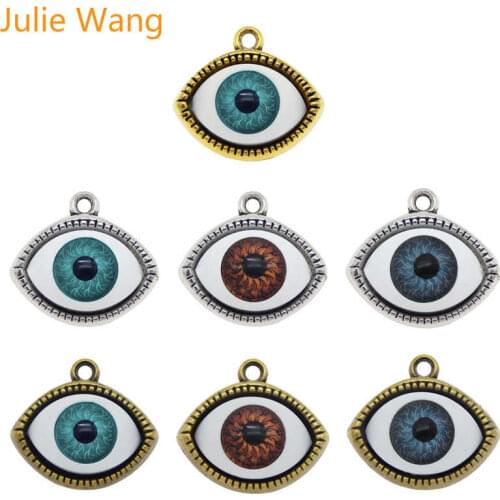 Julie Wang 7PCS Alloy Human Evil Eye Charms Plastic Eyeball Multicolor Necklace Pendants Bracelet Jewelry Making Accessory