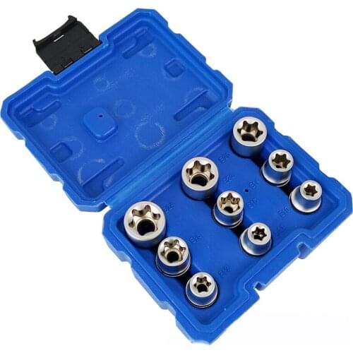 9pcs 1/2 Plum Hex Socket Set Torx Star E Socket Sleeve Nuts Driver Bits E10-E24 Household Machine Car Repair Wrench Sleeve Set