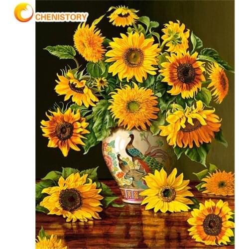 Chenistory Framed Sunflower Painting By Numbers Kits For Adults 40x50cm Canvas Acrylic Paints Home Living Room Wall Art Craft