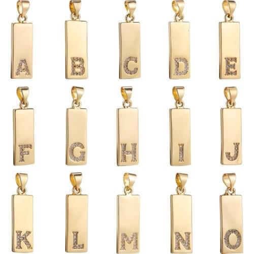 DIY Jewelry Accessories Rectangle Letter Plate Charms Pendants Inlaid Cubic Zircon Letter Pendant For Handmade Necklace Supplies