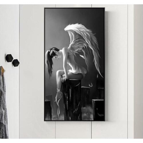 Diamond Painting Angel Wings Anime diamond Embroidery full display Black And White art Decor Home Picture Of Rhinestone 5d art