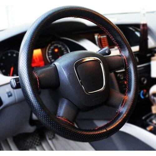 FM2105 DIY Stitching Anti-slip Faux Leather Steering Wheel Cover 38cm Diameter Steering Wheel Sleeve with Needle Thread for Car