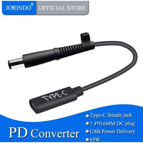 JORINDO 0.15M/0.49FT type-C female jack to 7.4*0.6MM PD Emulator Power Charge Cable,DC 7.4*5.0mm with pin Notebook PD line