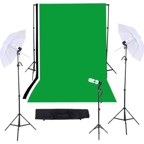 Photography/Video Studio Triple Lighting Kit with 10ft * 12ft Black White Green Muslins Backdrops Background Support System