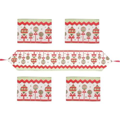 Creative Christmas Decorations Tea Dining Table Runner + 4 Tableware Mats Pads Set Home Decoration Decor Accessories