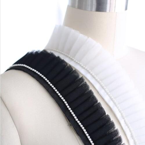 2Meters/lot 5CM wide black/white folds double-layer bead chain mesh lace clothing cuff neckline decoration accessories X034