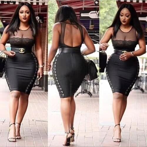 Love Aing 2020 Newest Sexy Midi Black Backless Lace Bodycon Bandage Dress for Woman Party