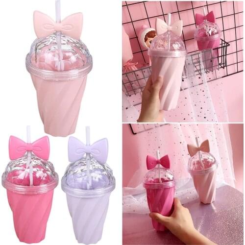 Saingace 2019 New 400ML Lovely Straw Cup Cold Drink Cup Plastic With Bow Lid Straw Water Drink Cup Bottle For Girls Gift #45