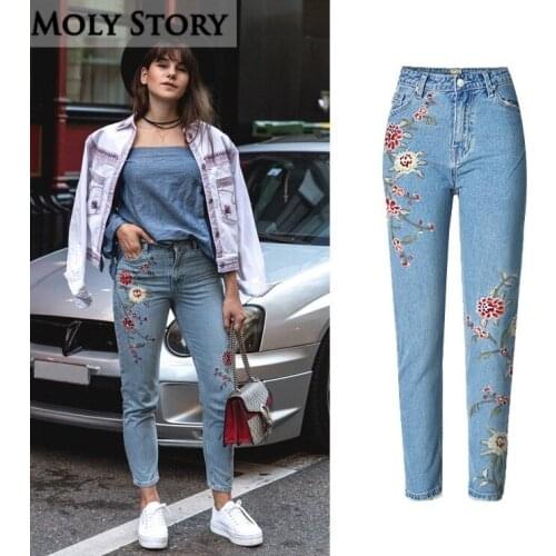 Женские джинсы с вышивкой Moly Story China At AliExpress