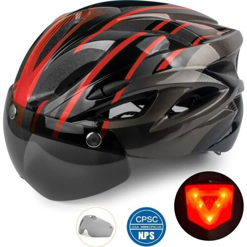 MenS And WomenS Ultralight Safety Helmets With Removable Lenses Smart Taillight Bicycle Adult Helmet Mountain Road Bike Helmet