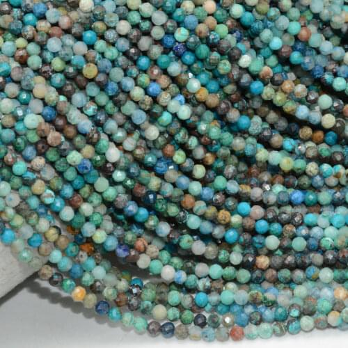 Natural African Chrysocolla / Quantum Quattro Faceted Round Beads 3mm