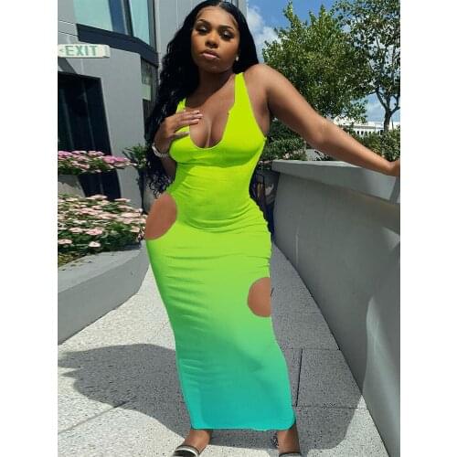 VAZN 2021 New Sexy Club Birthday Gradient Ramp Print Sleeveless Dress Special Summer Elegant Fashion High Waist Women Dress