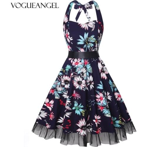 New Summer V Neck Floral Print Party Dress Women Vintage Sleeveless Tank Knee Length Dress Summer Plus Size A-Line Dress 2021