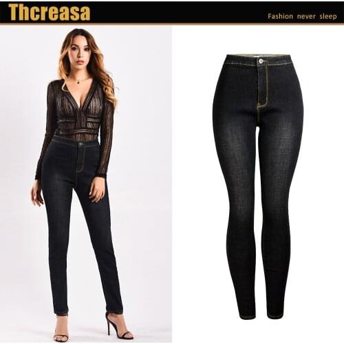 Autumn and Winter Thick Sanding and Velvet Jeans Womens Black Slim High Waist Jeans Pencil Pants