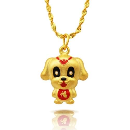 Fashion Gold Color 3D Dog Pendant Necklace for Women,new 24K yellow animal pendant necklace Jewelry with 45cm Matching Chain