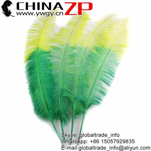 CHINAZP Feathers 40 to 45 cm(16~18 inch) Unique Carnival Theme Tip Yellow and Green Nandu Trimmed Ostrich Feathers