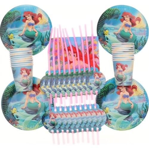 Mermaids Party Tableware Paper Cups Plate Mermaid 1st Happy Birthday Party Favors Kids Birthday Parties Decorations Baby Shower