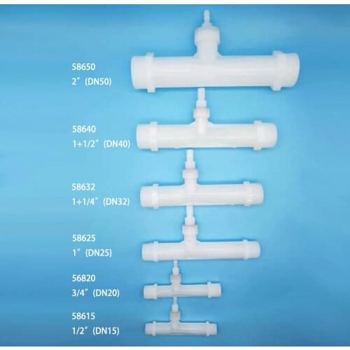PVDF 1/2", 3/4", 1", 1.25", 1.5", 2" Venturi Ejector Mix Ozone With Water With Built-in Anti-Back Flow Valve Anti-Oxidization