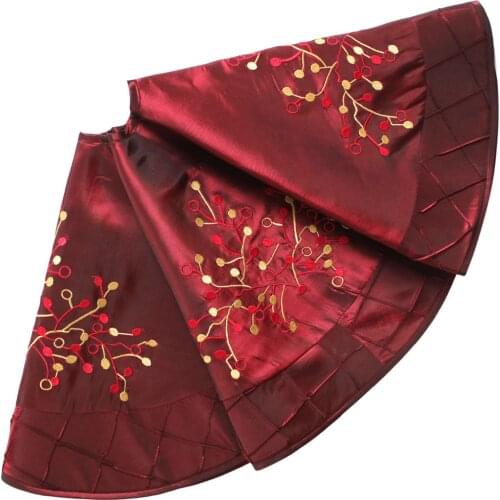 Deluxe Embroidered berry with Handcraft Pintuck Border,Extra Large Burgundy Christmas Tree Skirt-50"/90cm