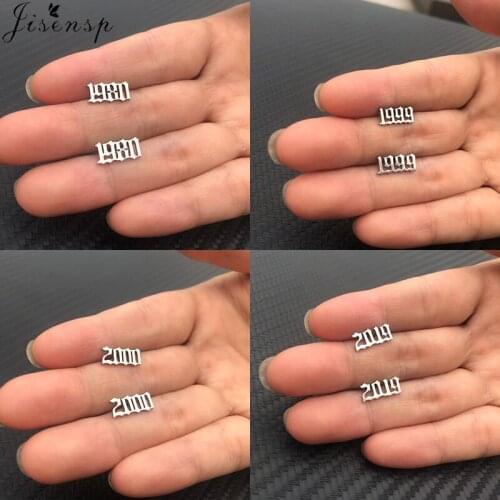 Jisensp Unique Design Stainless Steel Stud Earrings Simple Particular Year Earrings Fashion Jewelry for Women Kids Birthday Gift
