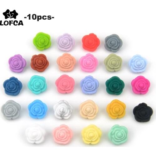 Silicone Beads 10 pieces/lot Rose Flower Baby Teether Double-faced Silicone Beads Charm Teething Pentant For Necklace BPA Free