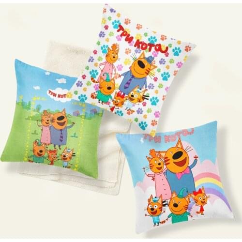 Cute TpnkoTa Three Kittens Pillow Case 45cm My Family Three Happy Cats Kids Pillowcover Decorative Sofa Cushion Cover No Pillow