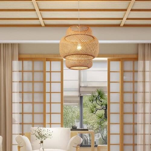 Modern environmental protection bamboo art hand woven bamboo art Japanese style chandelier restaurant bamboo lantern chandelier