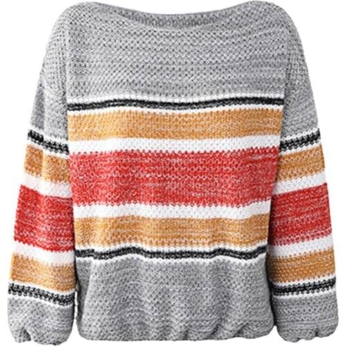 Loose Casual Rainbow Striped Lantern Sleeve Casual Sweater Knitted Sweater Casual for Dating