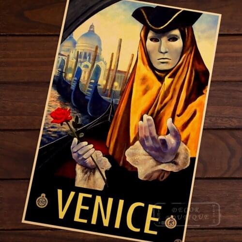 Venice Magic City Travel Italy View Landscape Vintage Retro Kraft Canvas Poster DIY Wall Stickers Posters Home Decor Gift