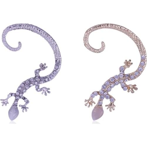 Vintage Punk Gothic Lizard Crocodile Earrings Female Ear Clip Golden Rhinestone Animal Earrings Fashion Jewelry Gift 2020
