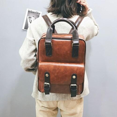Waterproof Vintage Laptop Leather Big Travel Backpack Women Anti Theft Backpacks Students Brown School Bags for Teenage Girls