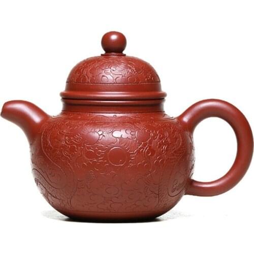 Yixing Zisha Hand-carved and Painted The Original Ore Dahongpao Dragon Pattern Lovely Teapot Chinese Tea Set Kungfu Tea Set