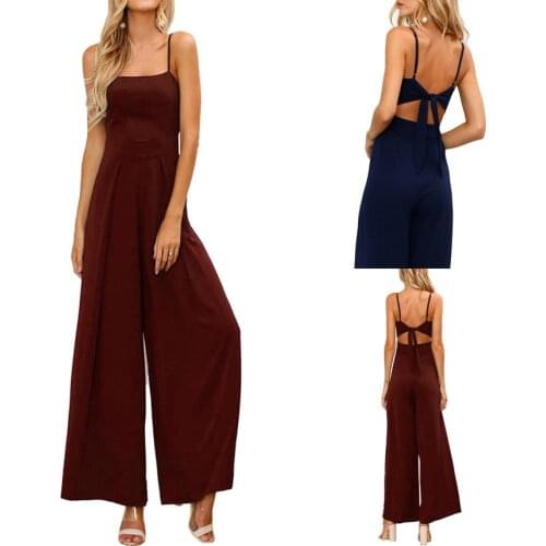 Womens Sexy Camisole Strapless Leisure Sleeveless Wide Pants Reveal Back Jumpsuit Female One Piece Bodysuit Clothes